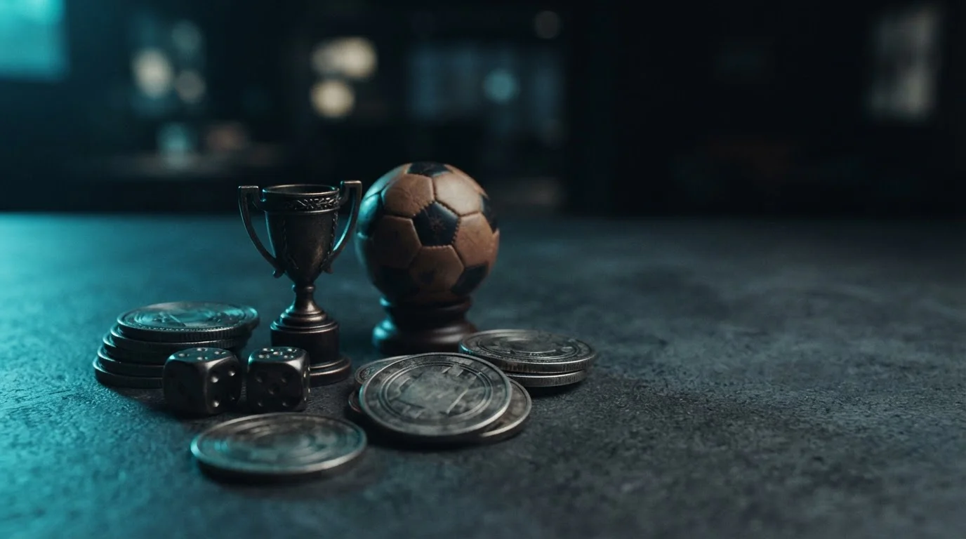 Crypto casino and sportsbook still life with coins, dice and ball