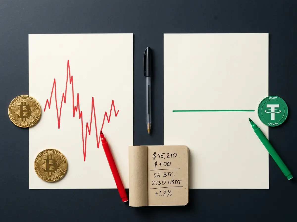 USDT stablecoin versus Bitcoin for crypto betting showing price stability advantage